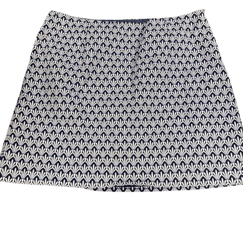 Talbots Plus 16W Navy White Geometric Fan Print A-Line Skirt Cotton Blend Mini